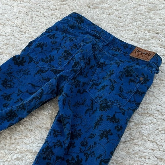 Jack Wills Blue Black Floral Low Rise Skinny Corduroy Pants Size 8 Pockets - Picture 3 of 9